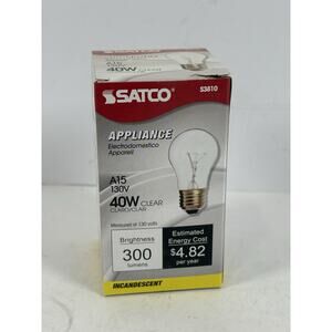 SATCO S3810 A15 Appliance Light Bulb 40W 130V Clear Incandescent 300 Lumens New